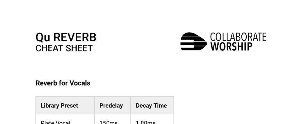 Qu Reverb Cheat Sheet